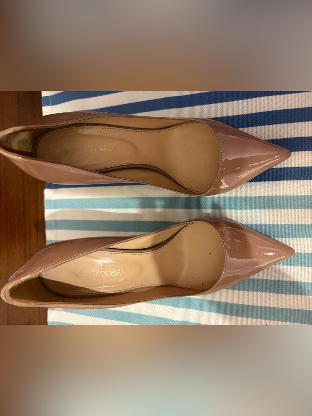 Sergio Rossi Nude Patent Leather Pointed-Toe Pumps